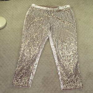 Chico's Pants Gold Sequin Front Velvet Back Pull On Size 1.5 Women's 10 Medium